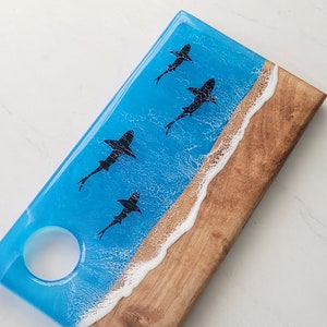 Swimming Shark Epoxy River Charcuterie Board w/ Ocean Waves