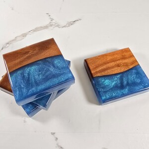 Epoxy Coasters | Cherry Wood with Teal Epoxy | Set of 4 |