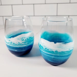 Resin Ocean Wave Stemless Wine Glass | Epoxy | Resin Ocean | Resin Waves