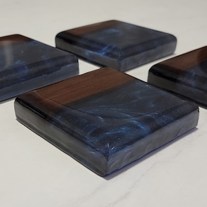 Epoxy Coasters | Walnut Wood with Navy Blue Epoxy | Set of 4 |