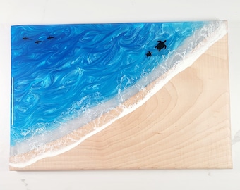 Deska do wędlin Epoxy River: Ocean Karaibski, żółw morski i rekin