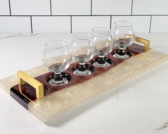 Walnut w/ White/Gold epoxy River Flight Set | Bourbon Flight | Beer Flight | Wine Flight | Mimosa Flight