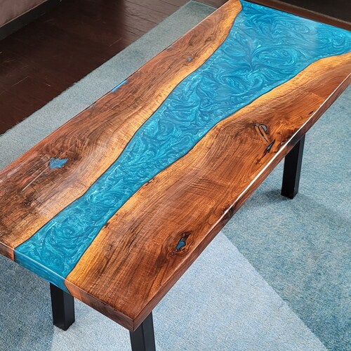 River Table Walnut Coffee Table With Epoxy Resin River Rock Etsy