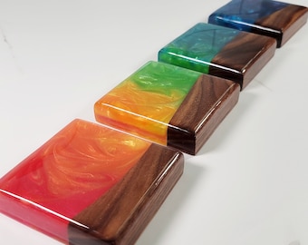 Epoxy Coasters | Walnut Wood with Rainbow Epoxy | Set of 4 |