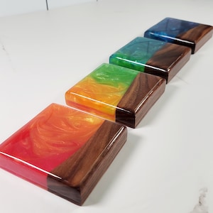 Epoxy Coasters | Walnut Wood with Rainbow Epoxy | Set of 4 |