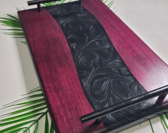 Purple heart exotic wood Charcuterie Board with black epoxy river