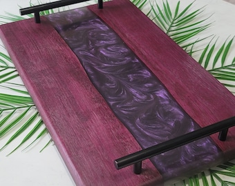 Purple heart exotic wood Charcuterie Board with violet purple epoxy river