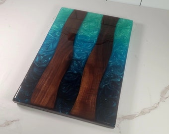 Walnut Wood with Teal Epoxy Resin River Charcuterie Board | Cheese Board | Serving Board | Handmade | Epoxy Resin River