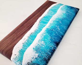 Ocean Wave Walnut Epoxy Charcuterie Board w/ Handles | Cheese Board | Serving Board | Ocean Wave Board | Handmade | Personalize