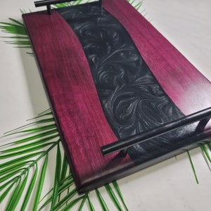 Purple heart exotic wood Charcuterie Board with black epoxy river
