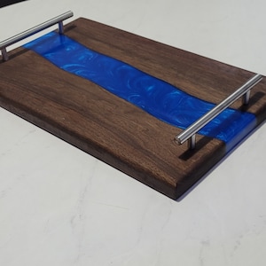 Walnut Wood with Cobalt Blue Epoxy River Charcuterie Board