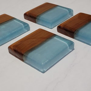 Epoxy Coasters | Cherry Wood with Seafoam Epoxy | Set of 4 |