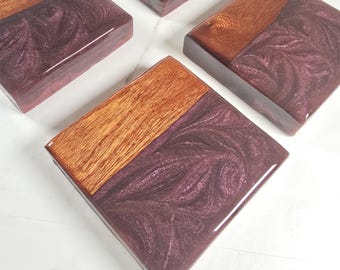 Epoxy Coasters | Walnut Wood with Wine Red Epoxy | Set of 4 |