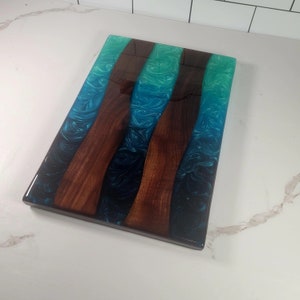 Handmade Walnut Charcuterie Board: Teal Epoxy Resin River Serving Board