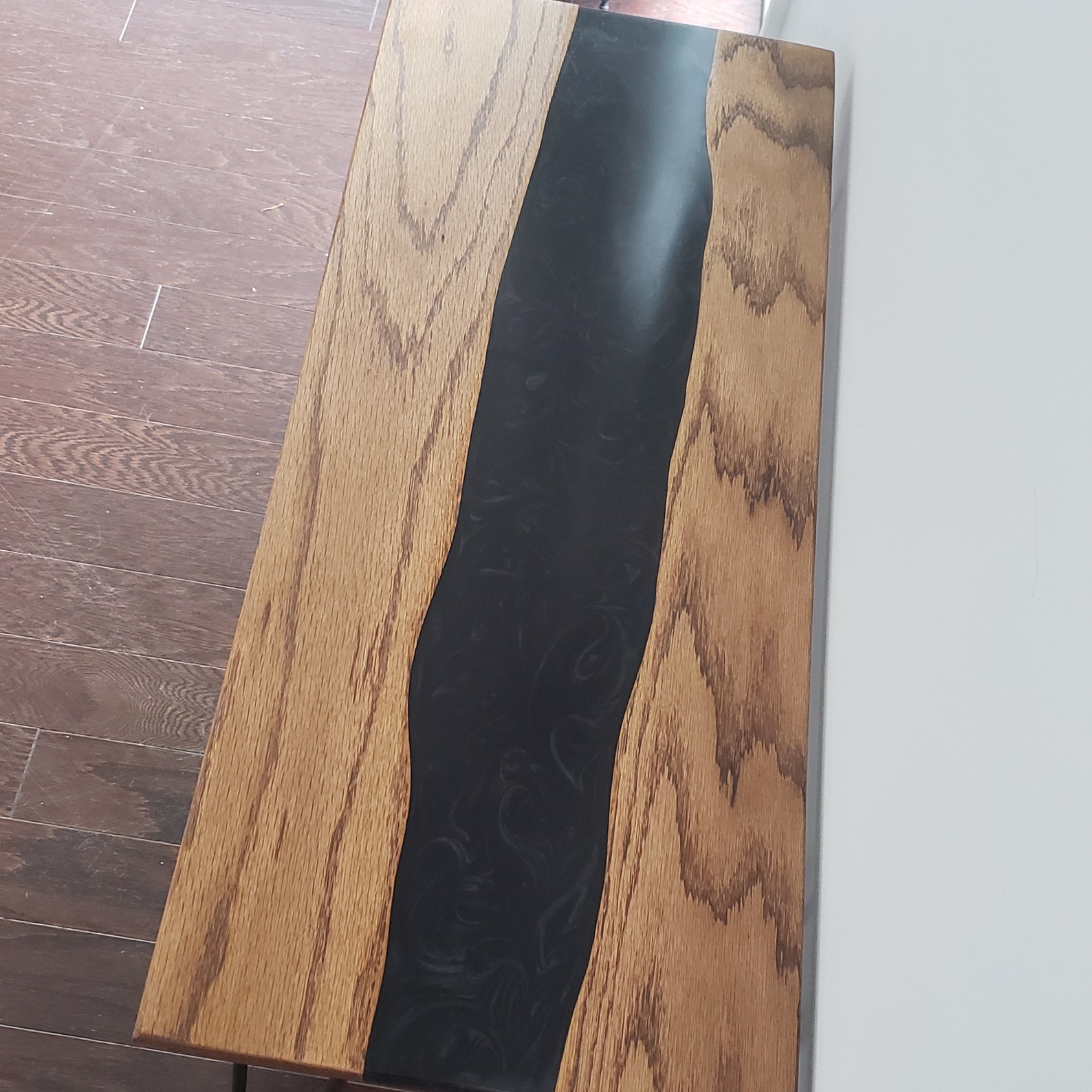 Silky Black Swirl Epoxy River Oak Side Table Etsy