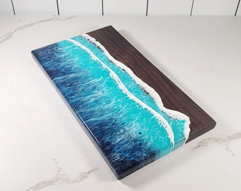 Ocean Wave Walnut Epoxy Charcuterie Board w/ Handles | Cheese Board | Serving Board | Ocean Wave Board | Handmade | Personalize