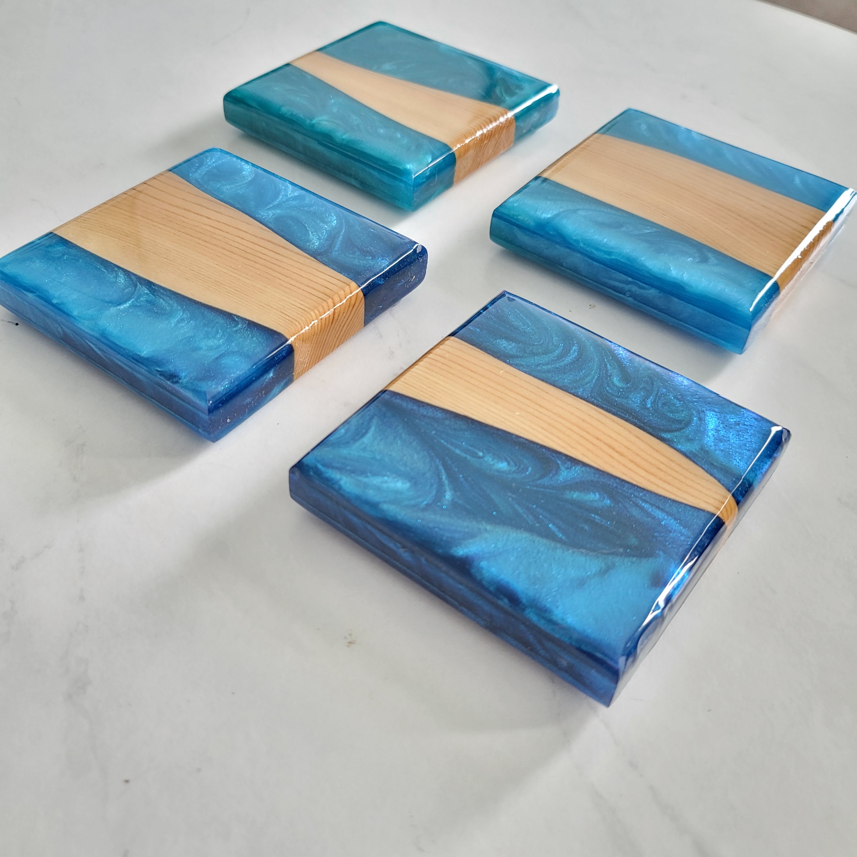 Epoxy Coasters Dark Blue Teal Epoxy Set of 4 Etsy