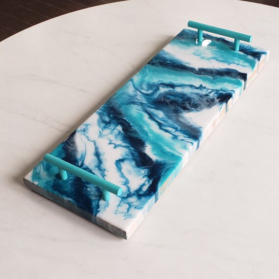 Navy & Teal Marble Epoxy Charcuterie Board