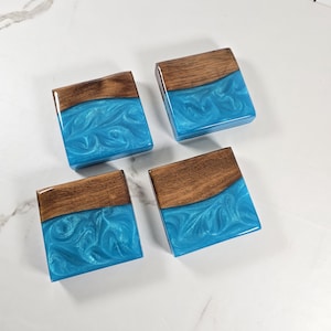 Epoxy Coasters | Walnut Wood with Light Teal Epoxy | Set of 4 |