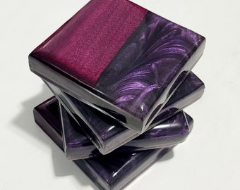 Epoxy Coasters | Purple Heart Wood with Purple Epoxy | Set of 4 |