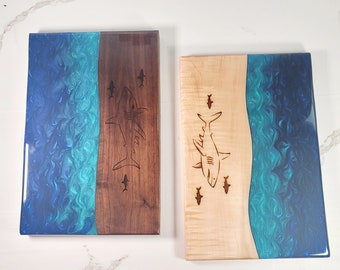 Epoxy River with Shark | Walnut & Maple | Charcuterie Board | Cheese Board | Serving Board | Customizable