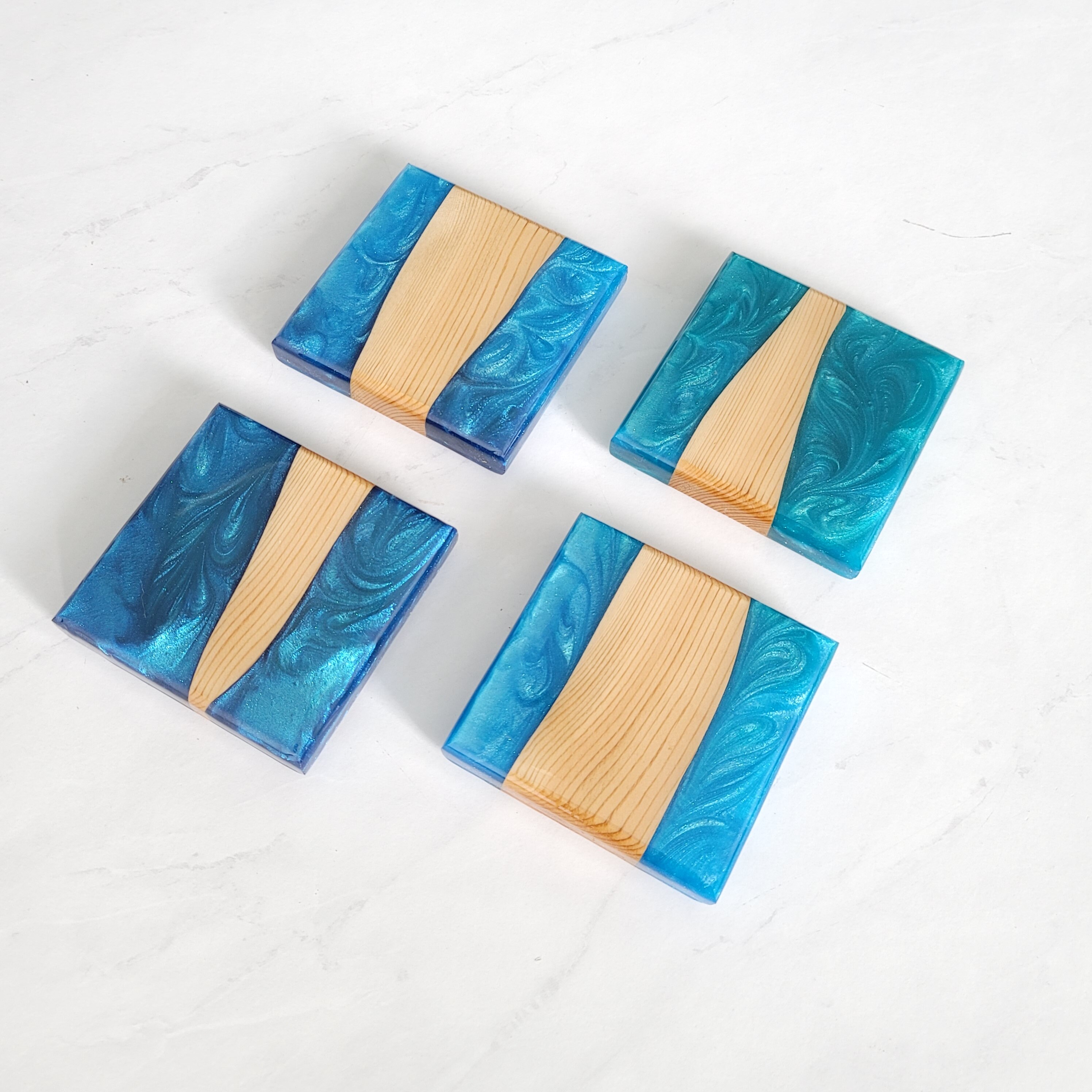 Epoxy Coasters Dark Blue Teal Epoxy Set of 4 Etsy