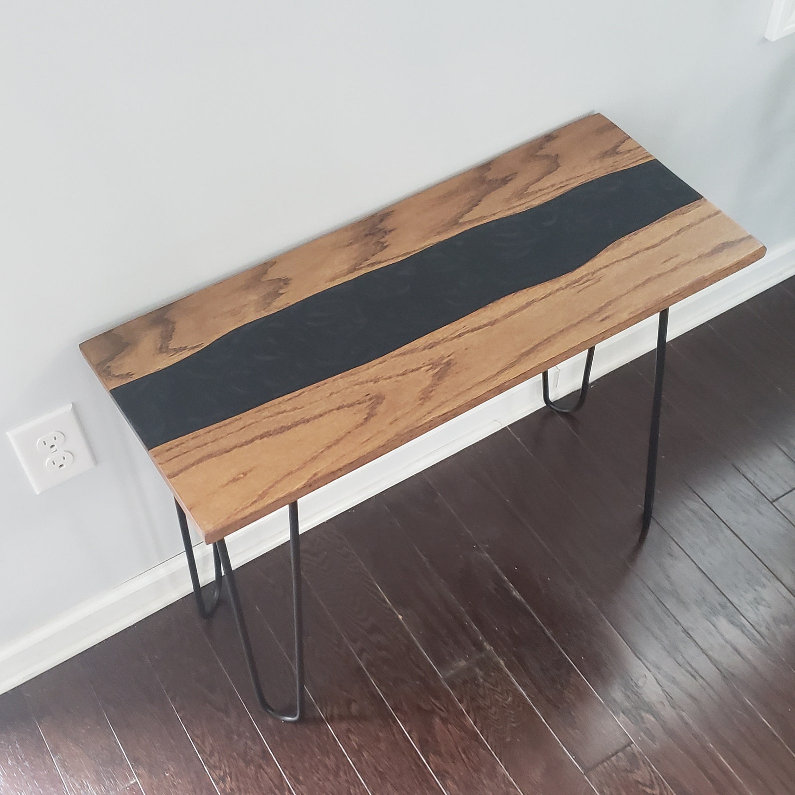 Silky Black Swirl Epoxy River Oak Side Table Etsy