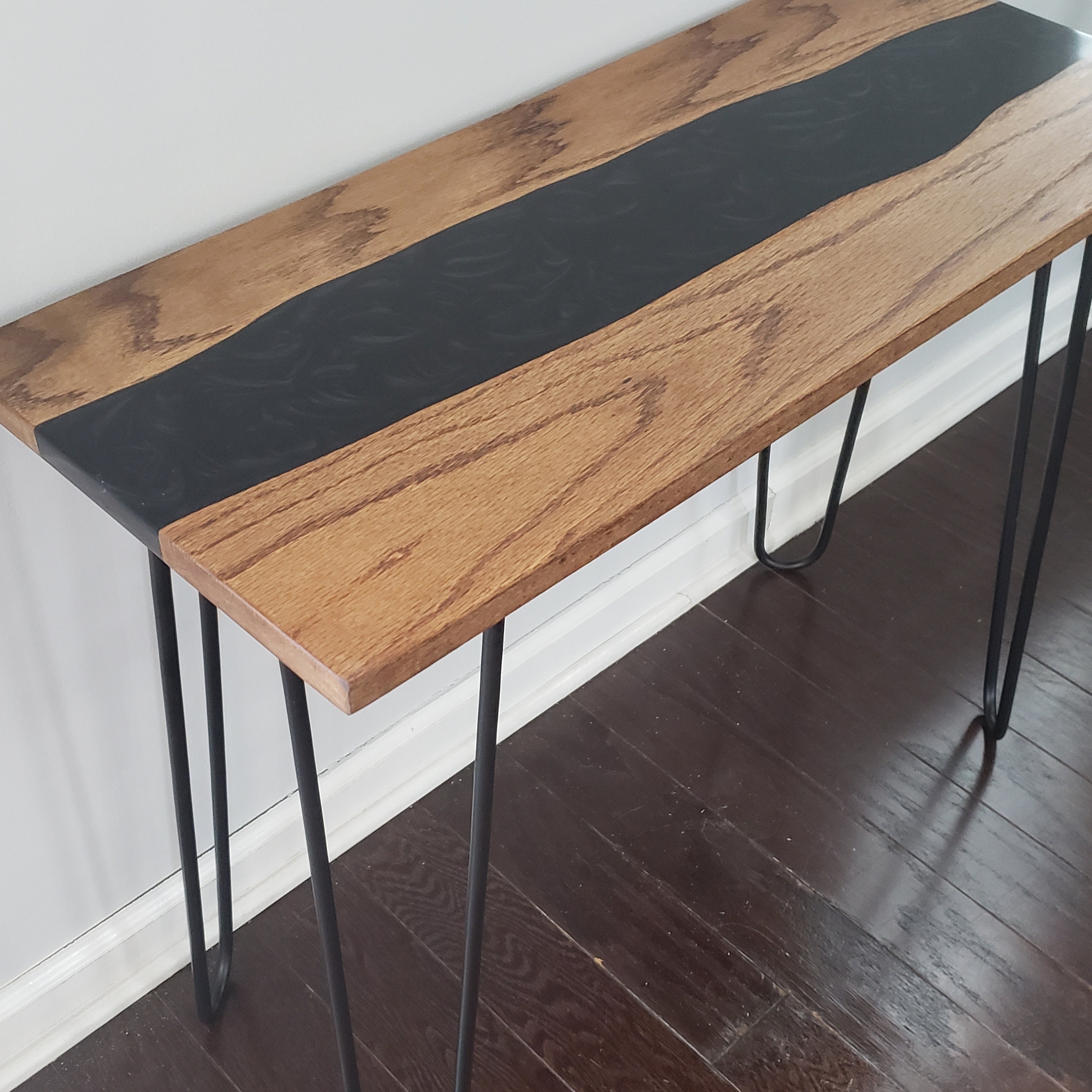 Silky Black Swirl Epoxy River Oak Side Table Etsy