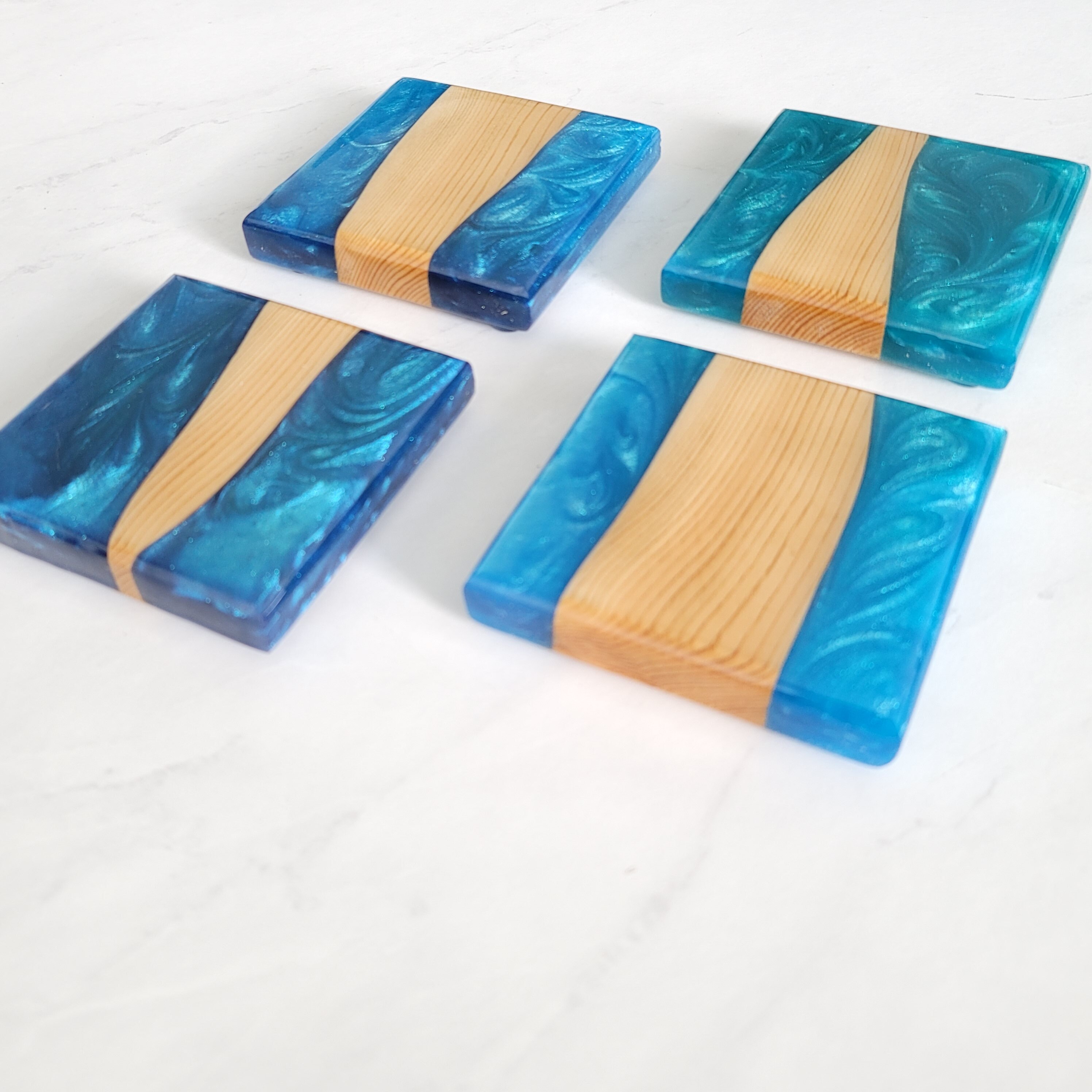 Epoxy Coasters Dark Blue Teal Epoxy Set of 4 Etsy
