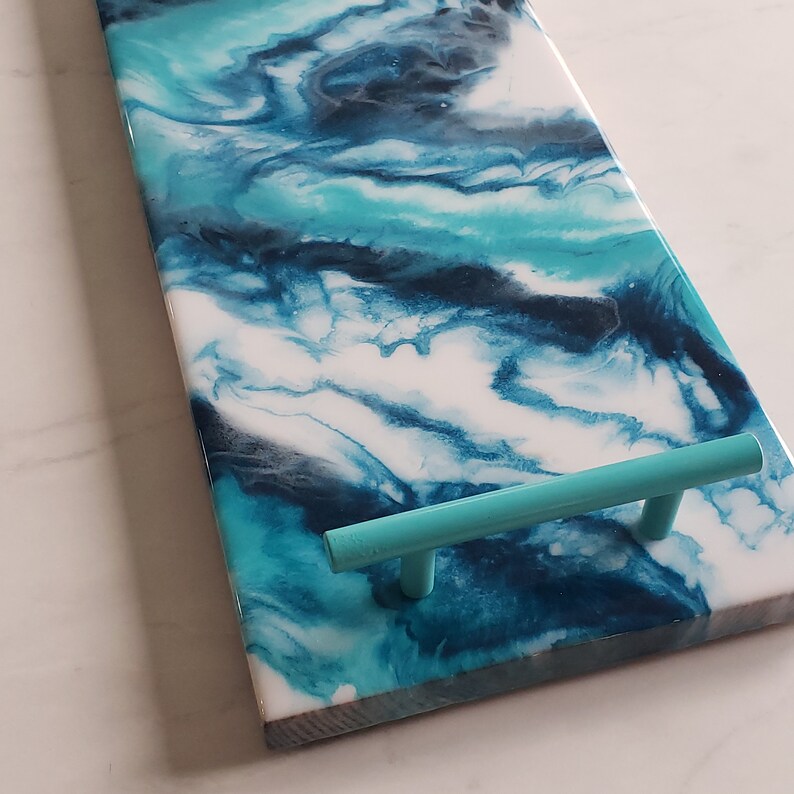 Navy & Teal Marble Epoxy Charcuterie Board image 7