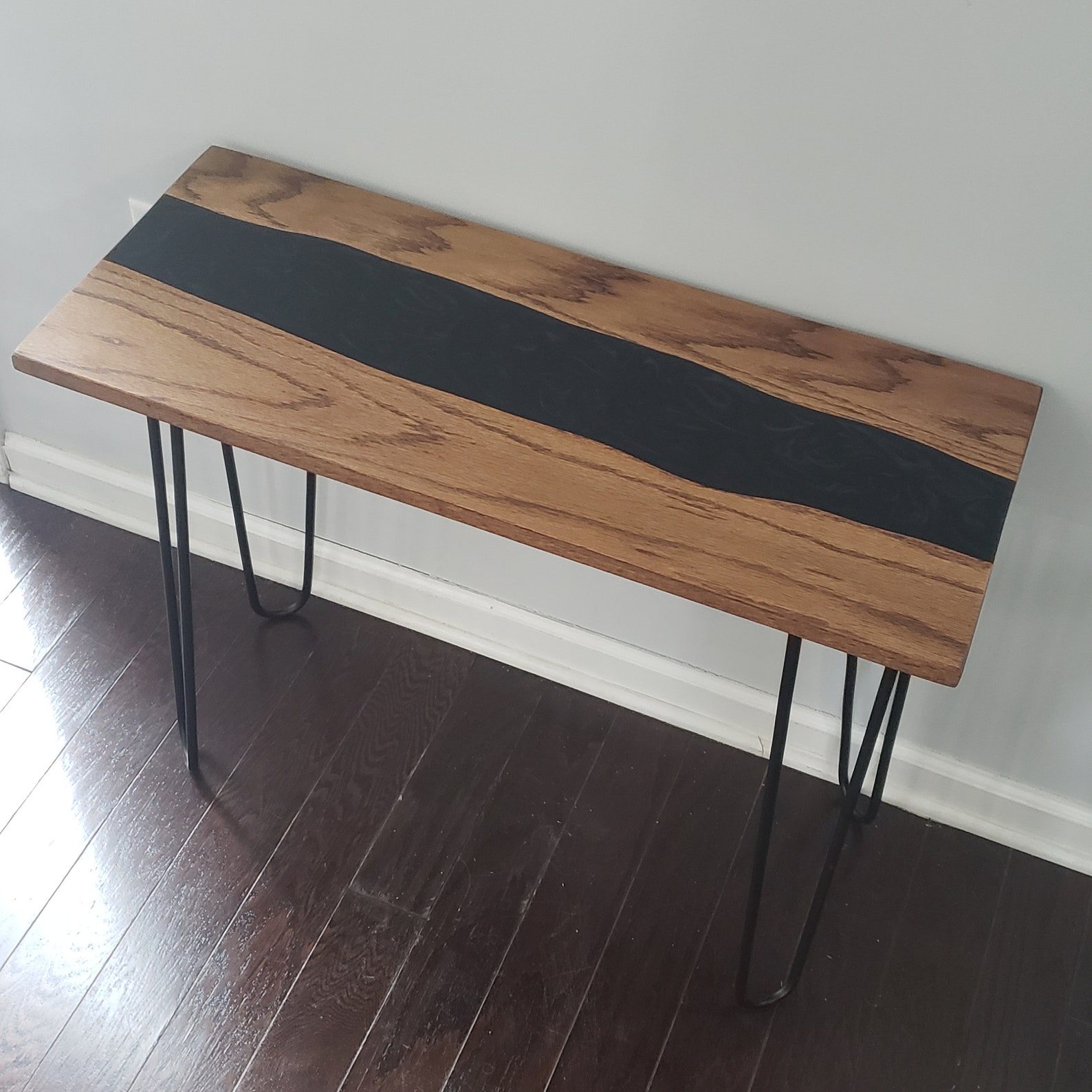 Silky Black Swirl Epoxy River Oak Side Table Etsy