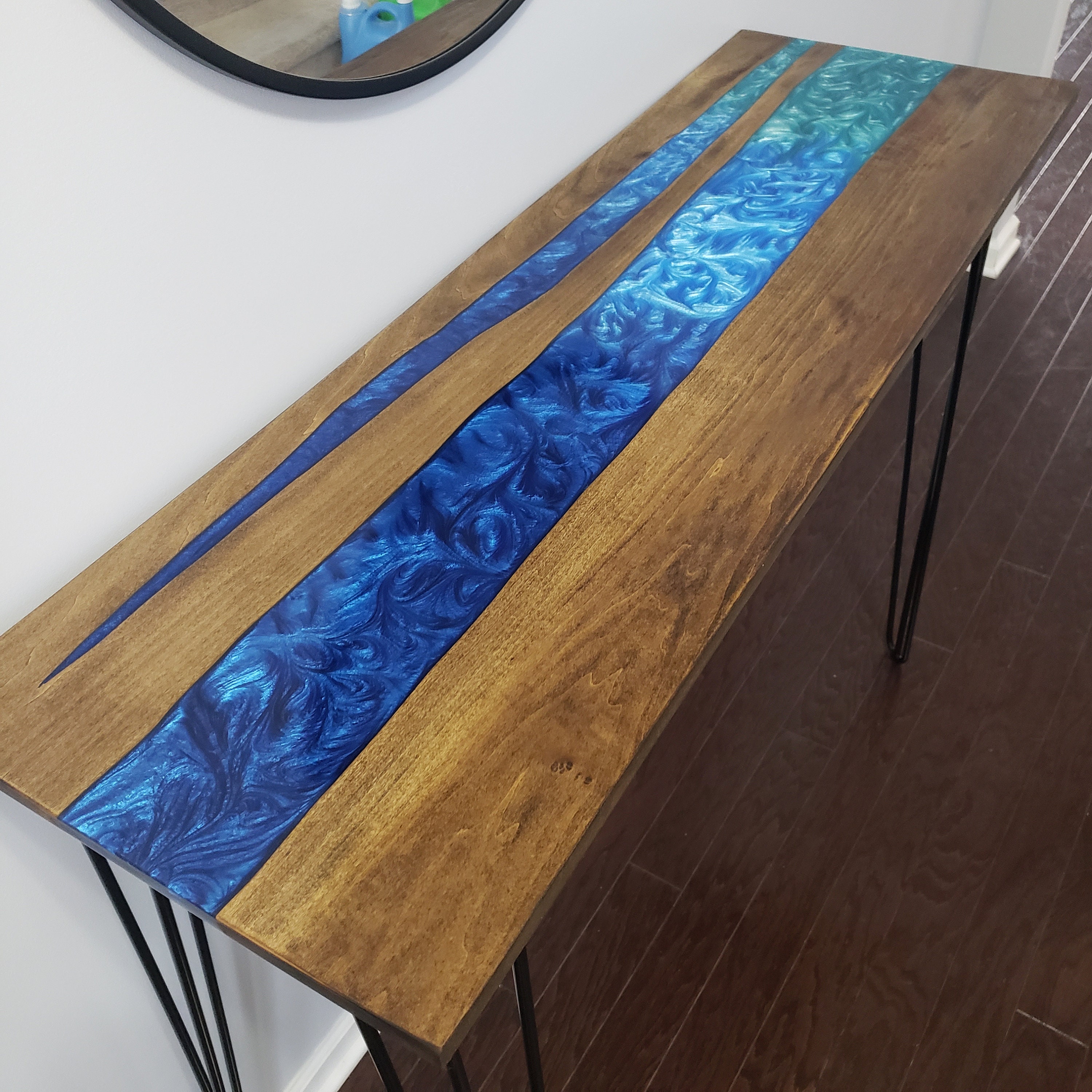 Poplar Epoxy River Table Blue & Teal Epoxy River Entryway Etsy
