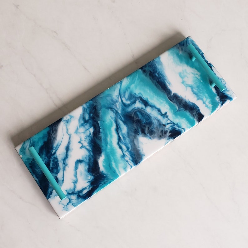 Navy & Teal Marble Epoxy Charcuterie Board image 4