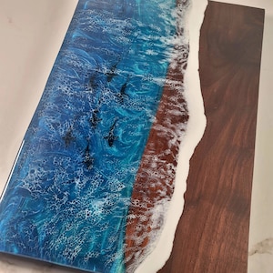 Walnut Blue & Teal Epoxy River w/ Shark Charcuterie Board