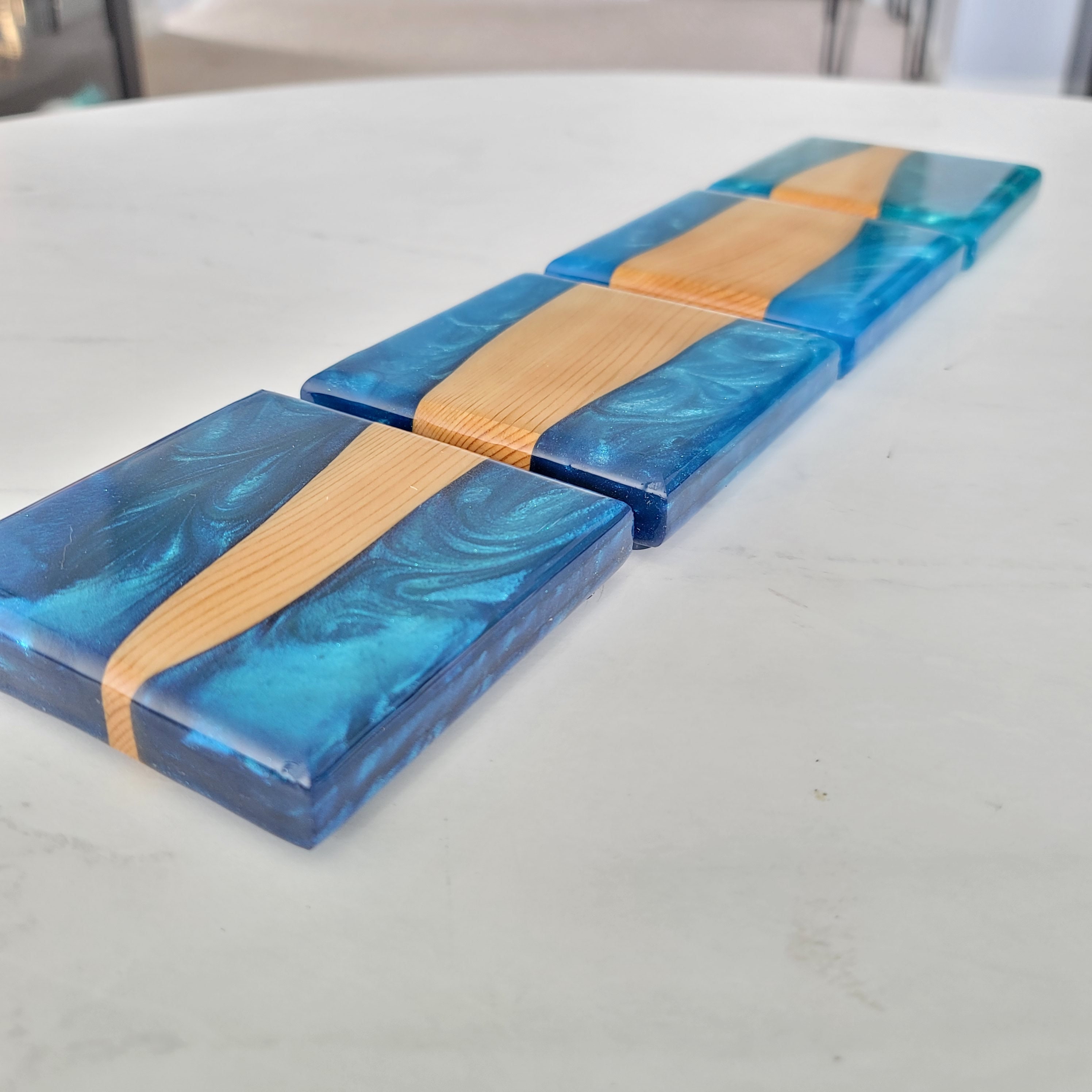 Epoxy Coasters Dark Blue Teal Epoxy Set of 4 Etsy