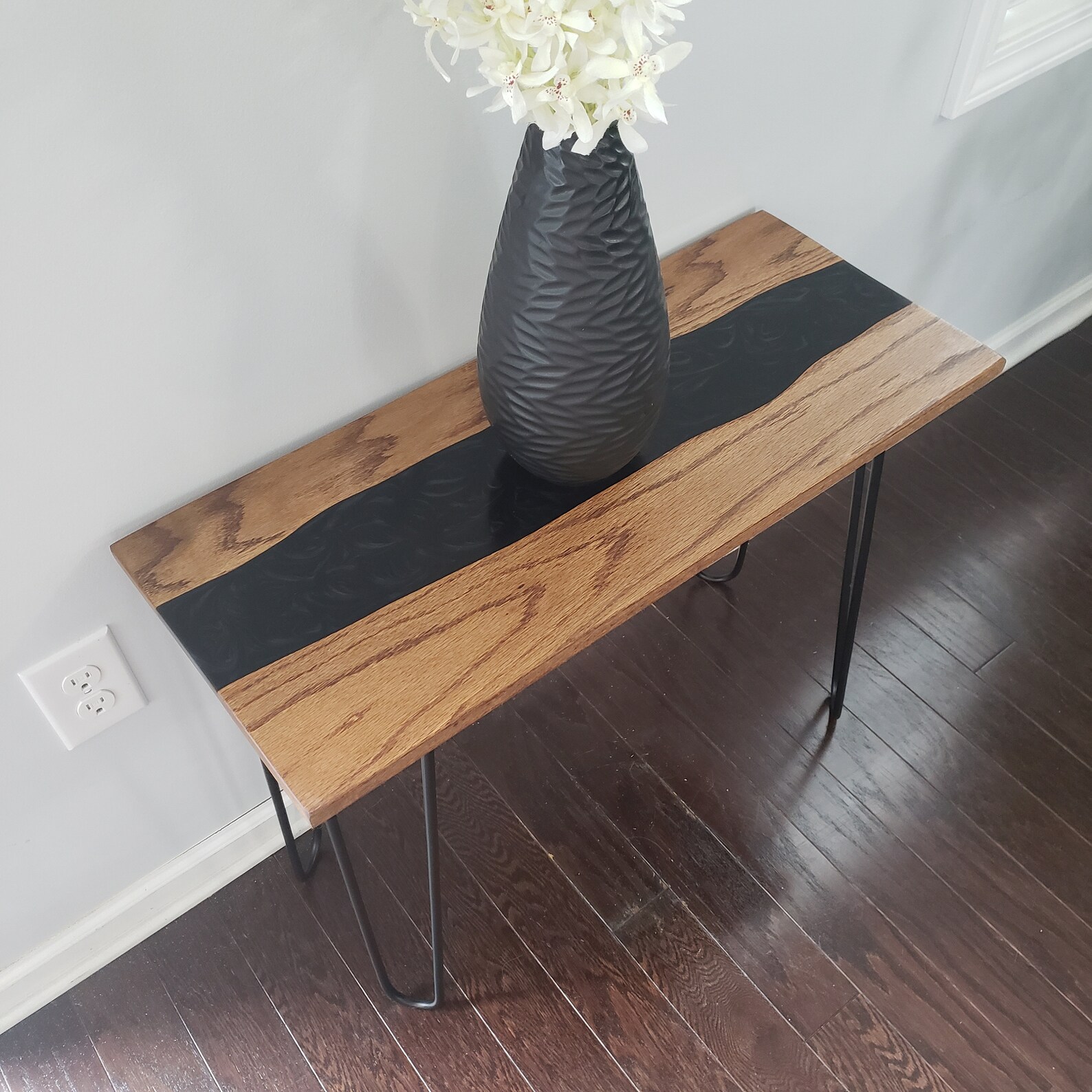 Silky Black Swirl Epoxy River Oak Side Table Etsy