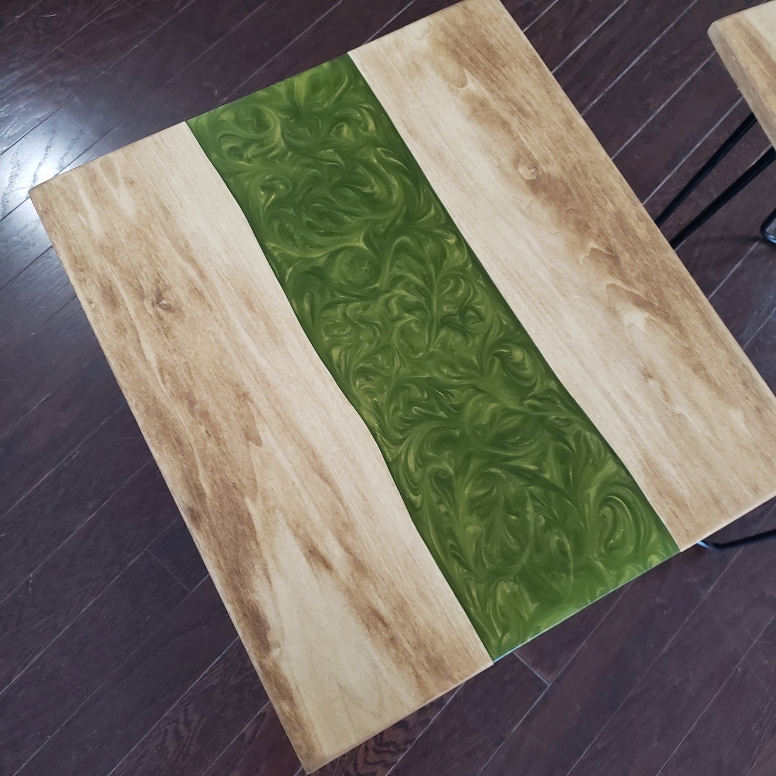 Green Epoxy River Side Tables End Tables With Black Hairpin Etsy