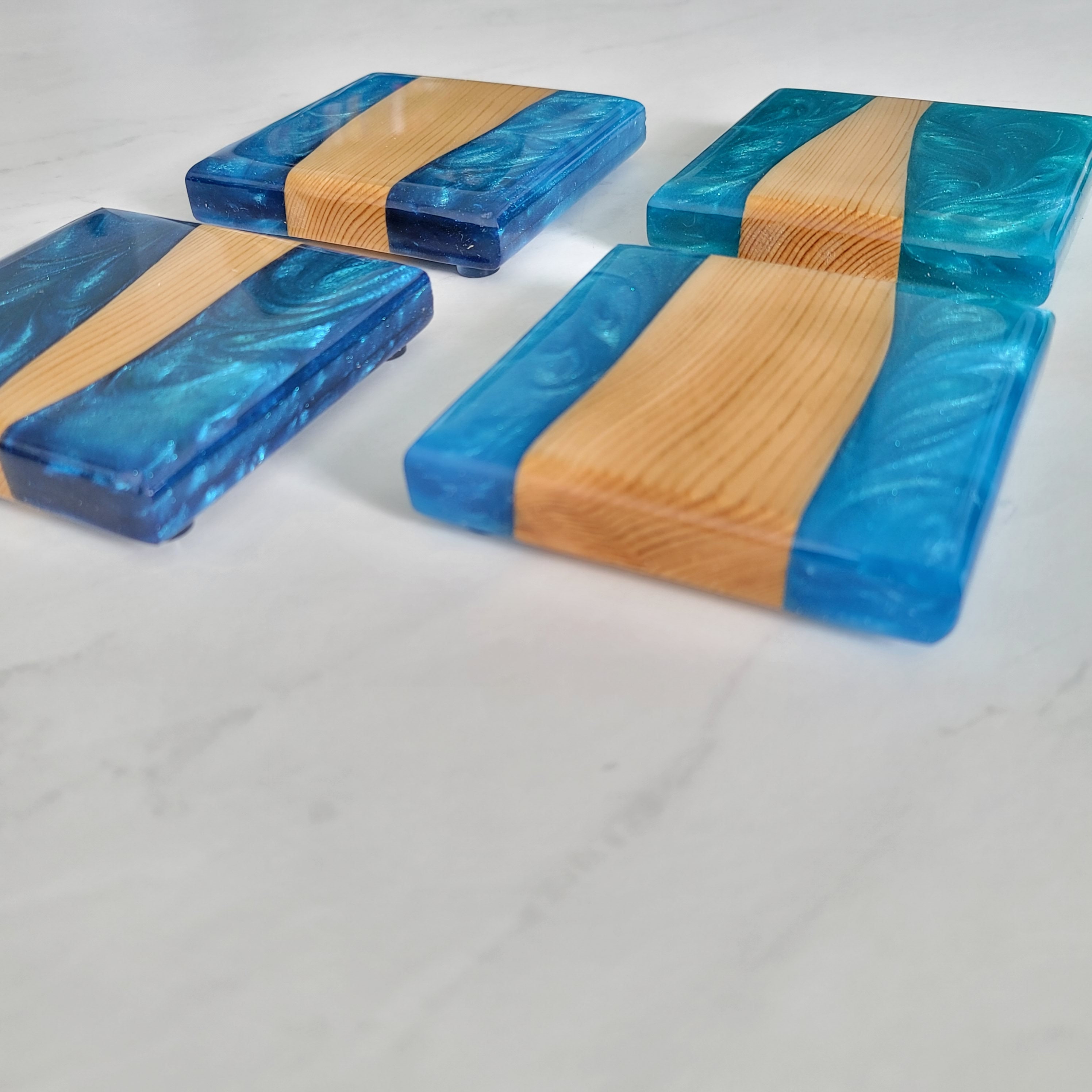 Epoxy Coasters Dark Blue Teal Epoxy Set of 4 Etsy