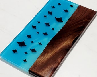 Caribbean Sea Epoxy River w/ Manta Rays Charcuterie Board | Cheese Board | Serving Board | Handmade