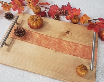 Peach Gold Epoxy River Serving Board: Handmade Charcuterie Board (17” x 11.5”)