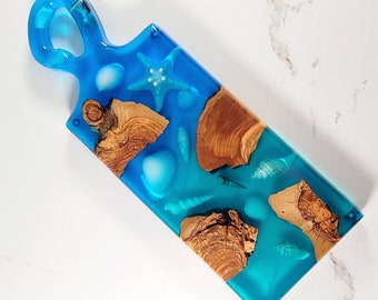 Olive Wood Epoxy River Serving Board with Handle | Resin River |