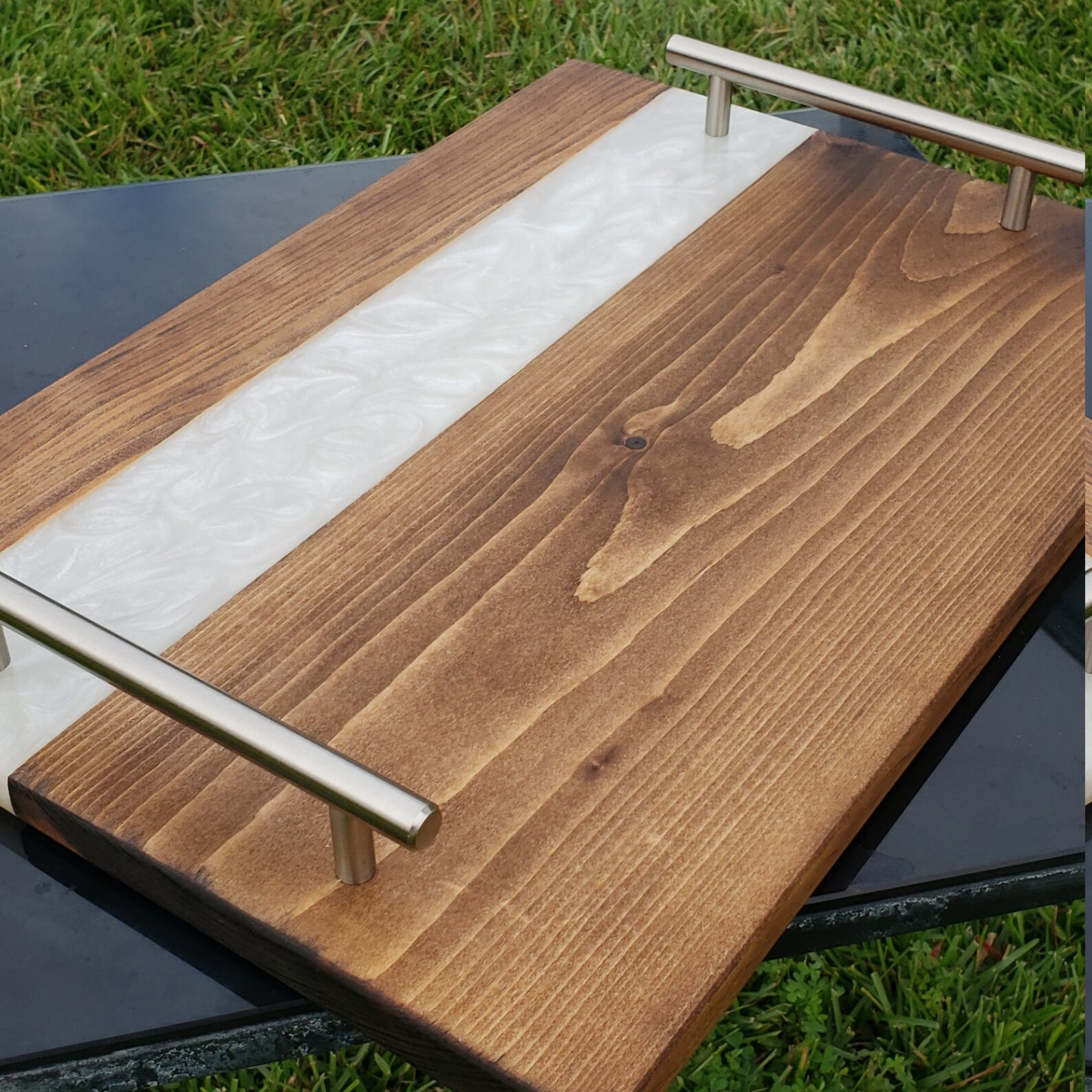 Epoxy River Serving Board Pearl White Epoxy River Serving Etsy