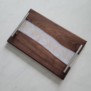 Walnut Wood with Ghost Blue Epoxy River Charcuterie Board