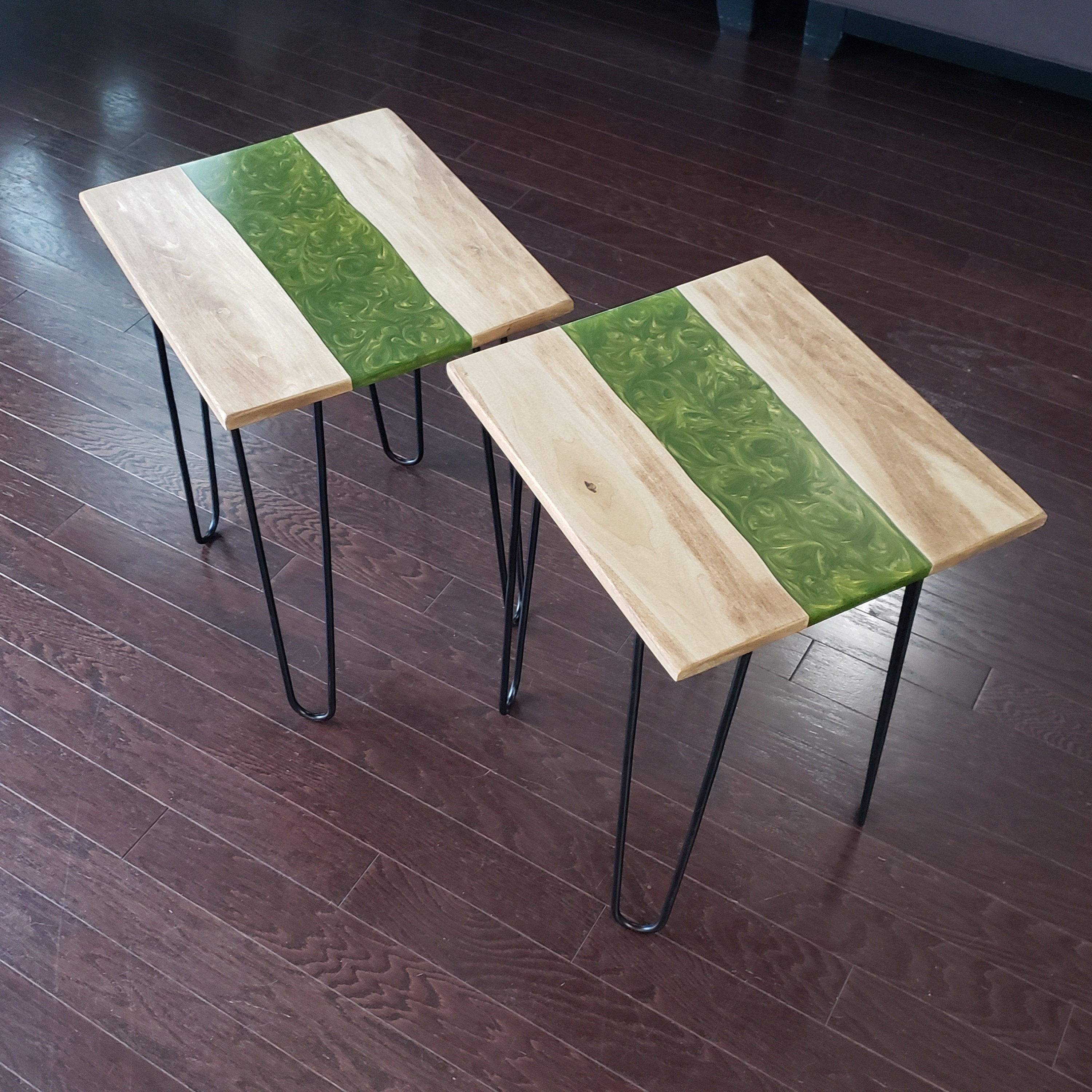Green Epoxy River Side Tables End Tables With Black Hairpin Etsy