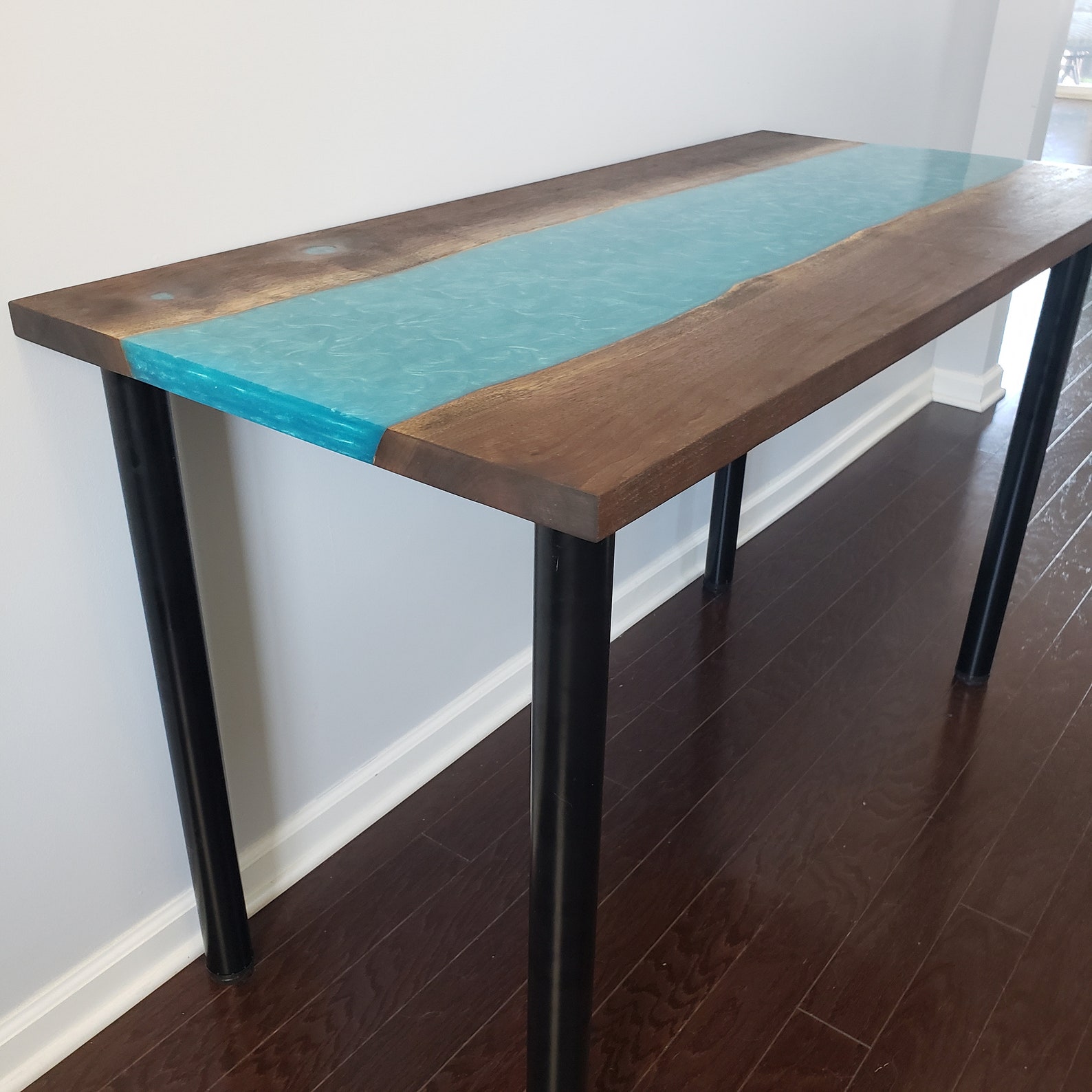 Walnut Turquoise Epoxy River Computer Desk Etsy