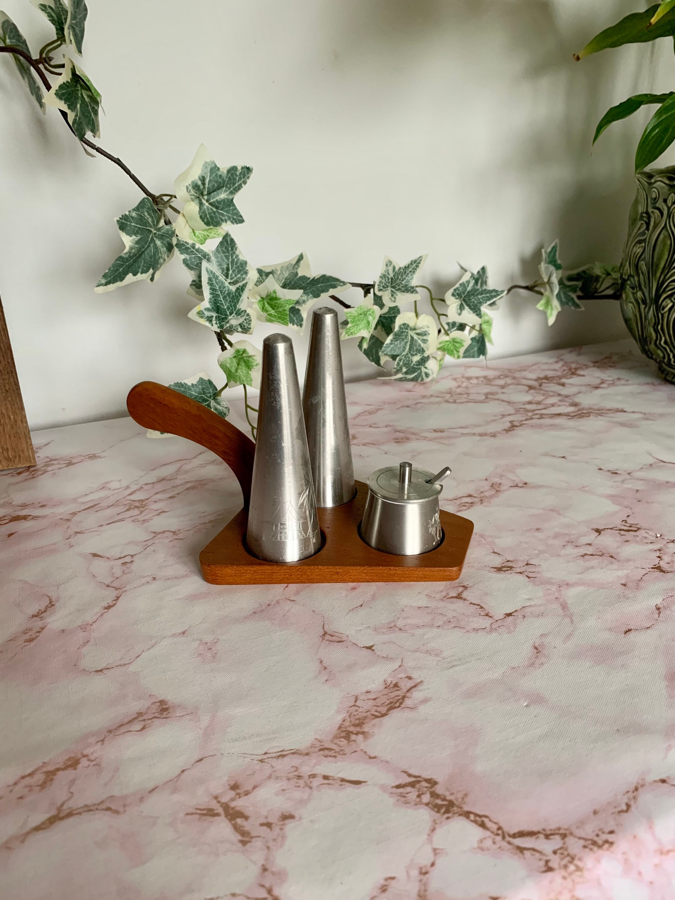 Vintage Selangor Pewter Mustard, Salt & Pepper Set | & Pots Condiments Retro