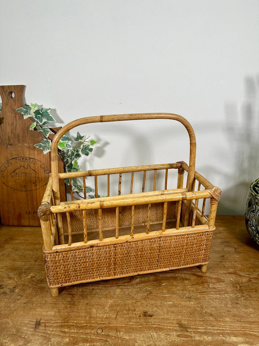 Vintage Bamboo and Rattan Magazine Rack: Boho Magazine Rack - Etsy