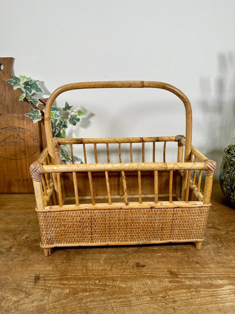 Vintage Bamboo and Rattan Magazine Rack: Boho Magazine Rack - Etsy