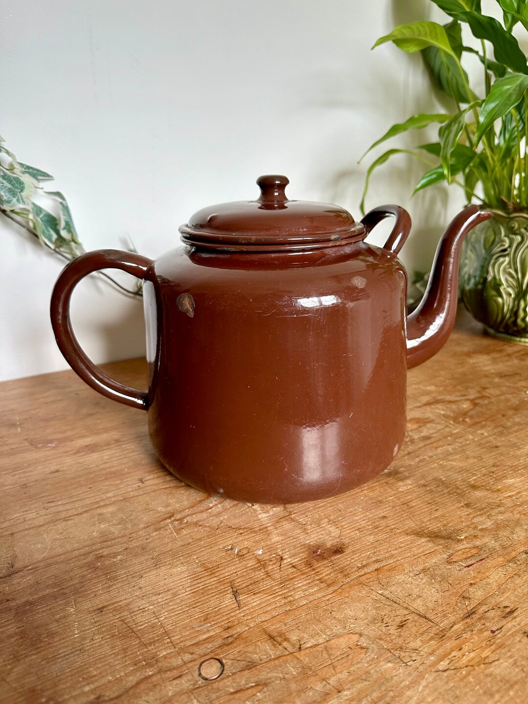 Vintage Large Brown Enamel Teapot Large Enamel Teapot Old Etsy UK