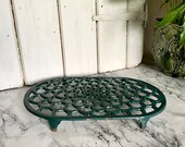 Vintage Cast Iron Trivet Small Plant Stand Blue Cast Iron Trivet Green Pot Stand Pan Trivet